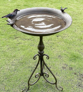 Bain d'oiseaux en métal finition antique, décoration de jardin, structure durable, revêtement résistant aux intempéries, idéal pour les espaces extérieurs - Product Image 3