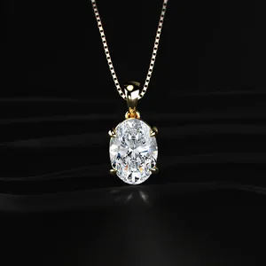 Oval Cut Diamond Halo Pendant <b>Necklace</b> Lab Grown CVD <b>D</b>-E Color VVS-VS Clarity IGI Certified Engagement & Wedding Gold Plated - Product Image 3