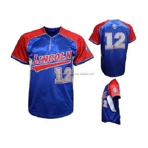 Blauwe En Rode Twee Knoop Honkbal Jersey Premium Kwaliteit 2 Knoop Softbal Trui Met Korte Mouwen Nieuwste Mode Honkbal Truien