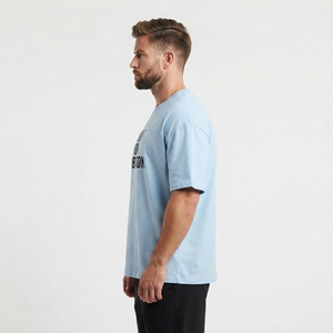 T-shirt à manches courtes bleu clair pour homme, imprimé, coupe classique, en coton, vêtements décontractés, broderie personnalisée, t-shirt en coton surdimensionné tendance - Product Image 3