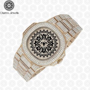 Charm Jewells Luxury Women's Yellow Gold Rectangle <b>Watch</b> <b>Diamond</b> Encrusted Folding Clasp Quartz Movement 18mm Band - Product Image 3