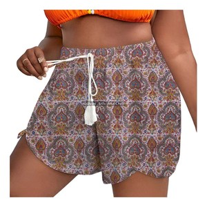 Nouveau short de pyjama pour femme en pur coton à imprimé floral, avec cordon de serrage à la taille, style décontracté pour la maison, avec taille élastique douce - Product Image 1