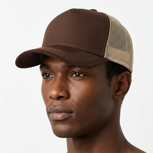 Brown Mesh Trucker Cap 6-Panel Adjustable Unisex Casual <b>Hat</b> Spring <b>Summer</b> Solid Color - Product Image 6