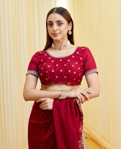 Sari de Mezcla de Seda Bordado Estilo Bollywood KV (Púrpura) - Product Image 6