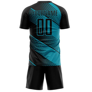 ชุดเสื้อฟุตบอลแบบซับลิเมชั่นสั่งทำพิเศษ สีดำ-เขียวอมฟ้า สำหรับผู้ชาย หมายเลขทีม 00 ระบายเหงื่อได้ดี แขนสั้น เหมาะกับทุกฤดูกาล - Product Image 2