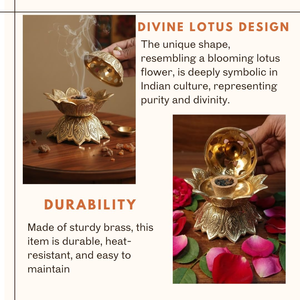 Encensoir en laiton décoratif Dhoop Dani avec motif lotus, brûleur de dhunapalan et porte-encens pour la Puja, le temple, la salle de prière et la maison - Product Image 5