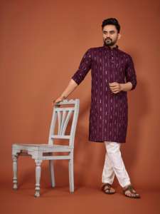 Vente en gros de kurtas et pyjamas traditionnels pour hommes en coton multicolores à manches longues, brodés, pour Diwali, mariage et occasions festives - Product Image 2