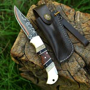 Premium Industrial Grade Copper Damascus Steel Folding Utility <b>Knife</b> Wood Handle Outdoor Pocket <b>Knife</b> OEM Private Label - Product Image 4
