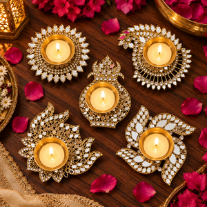 Brass <b>Mirror</b> Work Tealight Holder for Diwali Home Decor Festive Decoration <b>Table</b> Centerpiece Gift for Festivals and Celebrations - Product Image 3