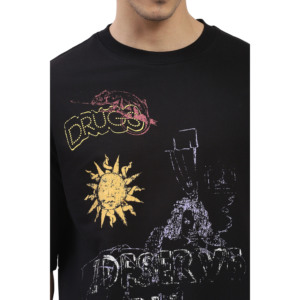 Camiseta Negra de Cuello Redondo y Manga Corta para Hombre con Estampado Gráfico, Estilo Urbano, Corte Regular, Jersey de Algodón - Product Image 5