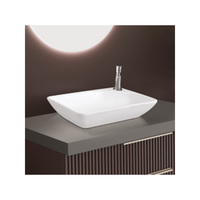 Lavabo à poser rectangulaire au design moderne en céramique à surface solide et émaillée lisse pour salle de bain, maison, bureau, villa