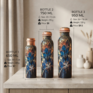 Handcrafted Copper <b>Water</b> <b>Bottle</b> Ayurvedic Design Printed Reusable <b>Metal</b> Drinking <b>Bottle</b> Leakproof Travel Yoga Home Gift - Product Image 6