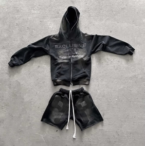 Conjunto de Sudadera con Capucha y Pantalones Cortos Personalizados al por Mayor, Unisex, de Alta Calidad, Felpa Francesa, 100% Algodón, Conjunto de Sudadera con Capucha y Pantalones Cortos para Hombre - Product Image 3