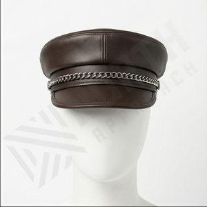 Estilo europeo Kepi Sombrero Cuero negro Sombreros elegantes Tienda en línea 100% Piel de cordero real Nuevo - Product Image 2