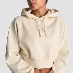 Sudadera con capucha corta de algodón para mujer, diseño ligero con logotipo bordado, impresión digital personalizada, para invierno, venta al por mayor. - Product Image 2