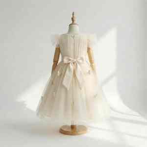 ชุดเดรสเจ้าหญิงผ้าทูลล์สีแชมเปญโกลด์ลายผีเสื้อสำหรับงานวันเกิดและงานเฉลิมฉลอง - Product Image 3