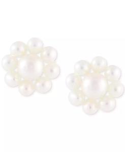 Orecchini a bottone con fiore 3/4 14K | Macy's con perla d'acqua dolce coltivata (2-4-4-1/2mm) - Product Image 3