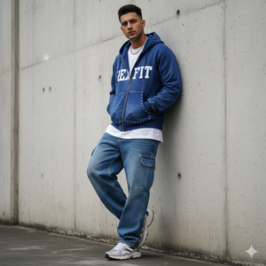 Sudadera con capucha de algodón grueso de 500 GSM, 100% algodón, con logo serigrafiado, pedrería personalizada, efecto descolorido por el sol, unisex, con cremallera. - Product Image 3