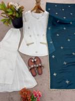 Élégant ensemble Sharara en soie Fendy pour soirée, avec palazzo ample et dupatta brodé