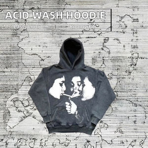 Vente en gros Sweat à capuche court délavé à l'acide, polaire vierge personnalisable, avec fermeture éclair, coupe oversize et carrée, style Hip Hop pour garçons - Product Image 2