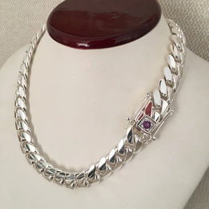 <b>Silver</b> Plated Geometric <b>Choker</b> Necklace With Amethyst Stone Bezel Setting Link Chain Classic Party Jewelry Unisex - Product Image 1