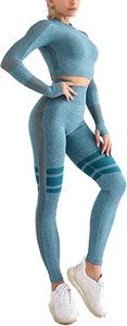 Conjunto Deportivo para Mujer, Top Corto Elástico y Pantalones Cortos de Ciclismo de Cintura Alta, Ropa Deportiva Informal - Product Image 4