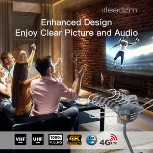 Antenna TV Esterna Nera a Doppia Banda UV 28-36dB con Ricezione a 360 Gradi e Supporto, Ricezione Superiore per Segnali TV Esterni - Product Image 2