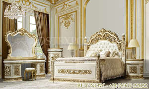 Maharaja-Cama king size de madera de teca de primera calidad, cama de lujo tallada, con mesita de noche, muebles de dormitorio únicos de lujo - Product Image 4