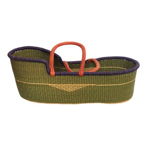 Panier à langer moderne en jonc de mer vert, avec panier à langer pour enfant en rotin et sangles en cuir - Product Image 4