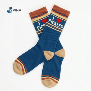 Custom Logo I Love Pickles Crew <b>Socks</b> 100% Cotton Knitted <b>Men's</b> Daily Wear <b>White</b> Green Letter Pattern Spring Style JZVINA - Product Image 6