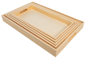 Wholesale Custom DIY Rectangular Unfinished Wooden Nested Serving <b>Breakfast</b> Tray With Handles - Product Image 3