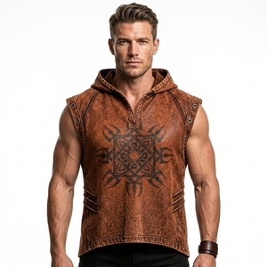 Chaleco sin mangas con capucha para hombre, diseño gráfico gótico, lavado desgastado, transpirable, de secado rápido, estilo casual urbano, camiseta sin mangas de verano - Product Image 1