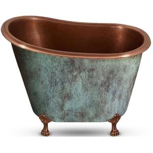 Baignoire autoportante en cuivre patiné vert de luxe, finition antique artisanale, durable, écologique, portable, ronde, élégante, pour hôtel. - Product Image 3