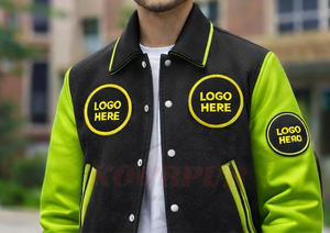 Veste universitaire personnalisée OEM ODM style baseball, corps en laine, manches en cuir, boutons-pression, broderie chenille de haute qualité - Product Image 3