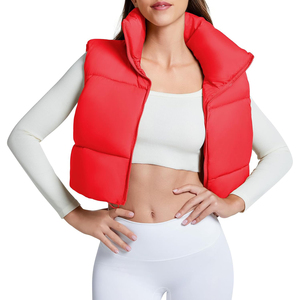 Chaleco Acolchado Rojo de Cuello Alto para Mujer, Diseño OEM/ODM, Cierre de Cremallera, Color Sólido, Informal, Corto, Relleno de Poliéster - Product Image 5