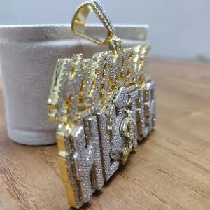 TISHYA DIAMOND Colgante de Fiesta Vintage con Nombre Personalizado, Estilo Hip Hop Humble Hustla Money Bag, con Moissanita y Piedras Engastadas, de Plata de Ley 925 Bañada en Oro - Product Image 3