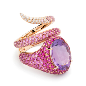 Luxury Rose <b>Gold</b> <b>Cocktail</b> <b>Ring</b> With Amethyst And Pink Sapphire Water Drop Shape For Women Party Jewelry - Product Image 3
