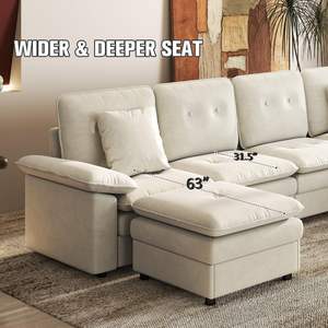 Canapé modulaire 6 places PPL avec ottoman mobile, assise profonde et confortable, canapé nuage pour salon, appartement, bureau - Product Image 6