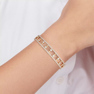 Luxury Women's 18K <b>Solid</b> <b>Gold</b> Diamond <b>Bangle</b> Bracelet Round Brilliant Cut Geometric Channel Setting Wedding Jewelry - Product Image 3
