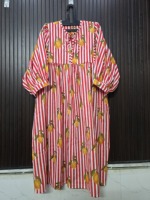 Robe longue en coton à rayures rouges et blanches avec imprimé citron, manches longues, respirante, style club, pour adulte