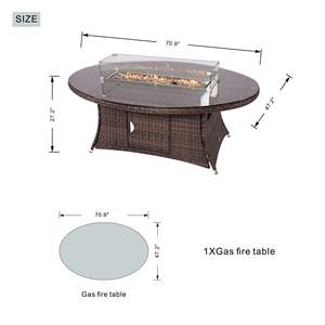 Ensemble de jardin en rotin 7 pièces pour l'extérieur avec fauteuils, table à manger et foyer au gaz - Product Image 6