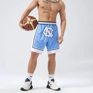 Zipper Pocket <b>Men's</b> White Mesh Basketball <b>Shorts</b> Front Custom Logo Blue <b>Black</b> Trim Athletic Streetwear <b>Shorts</b> For <b>Men</b> - Product Image 2