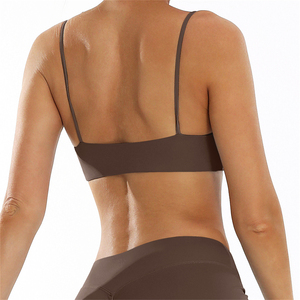 Women's Light <b>Blue</b> Square Neck Spaghetti Strap Seamless Sports <b>Bra</b> Medium Support Yoga Top Solid Color - Product Image 5