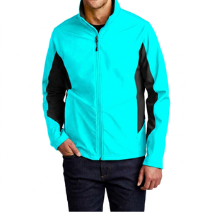 <b>Men's</b> Lime Green Fleece <b>Jacket</b> With Black Panels Stand Collar Zipper Windproof Casual Autumn Wear - Product Image 2