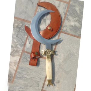 Moon <b>Knife</b> Antique Style Fighting <b>Knife</b> with Leather Sheath <b>Bone</b> <b>Handle</b> Brass Hardware <b>for</b> Display and Collection - Product Image 3