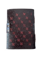 Libro de sombras Señor en relieve Vintage diario de cuero genuino hecho a mano Deckle papeles Grimoire diario marrón con Diario de Color rojo