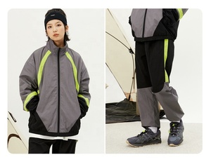 Alta Calidad De fábrica al por mayor logotipo personalizado de impresión esencial de 2 tonos a rayas chaqueta con cremallera cordón Joggers chándal para hombres - Product Image 4