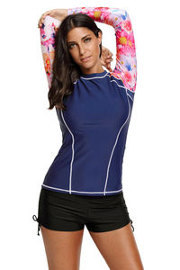 Custom <b>Women</b> Floral Long Sleeves Rash Guard Tee Sun Protection Summer Beach Wear Fitness Swimwear - Product Image 4
