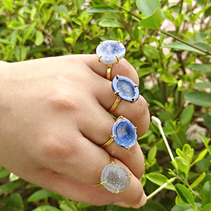 18k Gold Plated Blue Druzy Agate Raw Statement Fashion <b>Ring</b> Women's Latest Design Accessories Best Selling High Quality Jewelry - Product Image 6