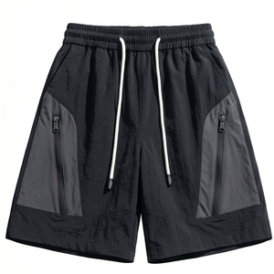 Shorts Bermuda Sportifs pour Hommes à Taille Mi-Haute avec Cordon de Serrage, Couleur Unie, Séchage Rapide, avec Poches Zippées - Product Image 1